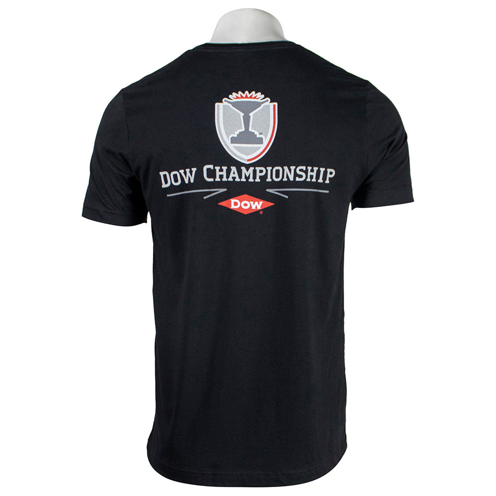 Black t-shirt with 'Dow Championship' and 'Dow' logo on the back.