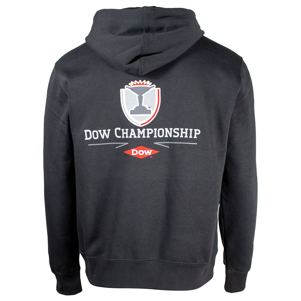 Charcoal gray hoodie with 'Dow Championship' logo on the back.