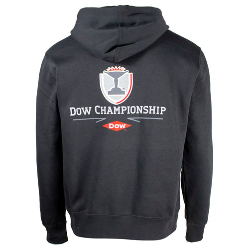 Charcoal gray hoodie with 'Dow Championship' logo on the back.