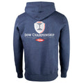 Back of a navy hoodie with a dow championship logo.