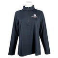 Black long-sleeve quarter zip with a small dow championship logo on the left chest. 