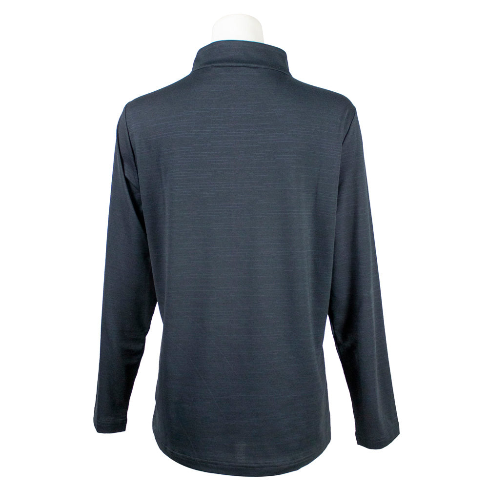 Black long-sleeve shirt on a mannequin against a white background.