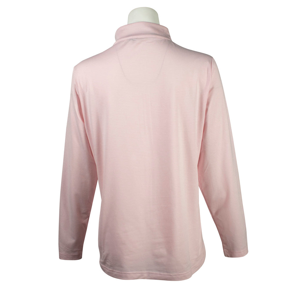 Pink long-sleeve shirt on a mannequin against a white background.