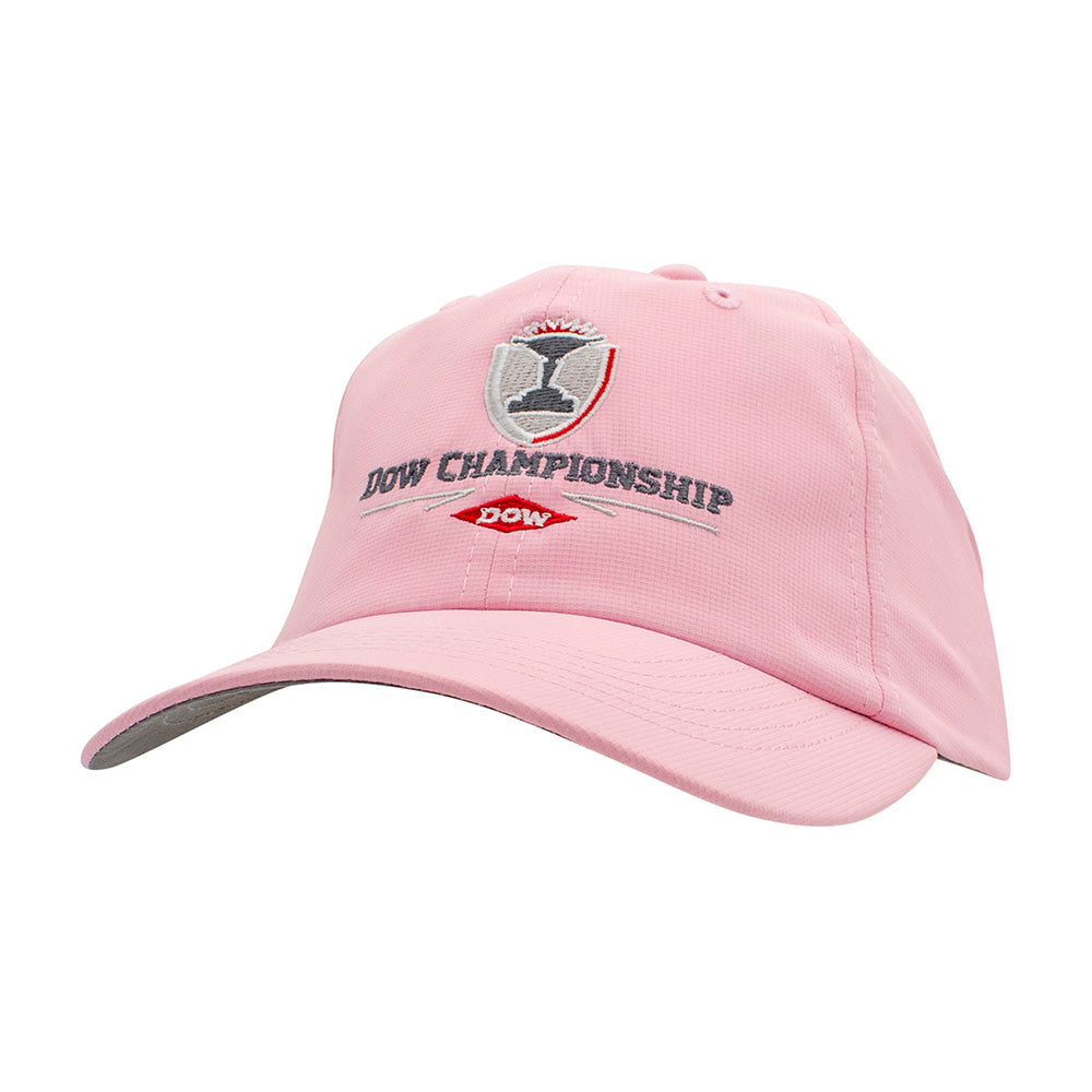 Pink cap with 'Dow Championship' and 'Dow' logos on the front. 