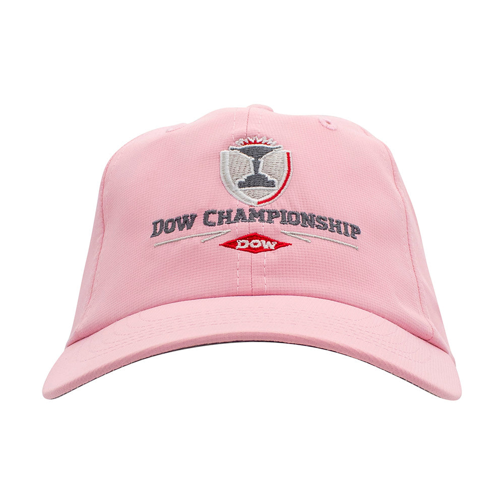 Pink cap with 'Dow Championship' and 'Dow' logos embroidered on the front. 