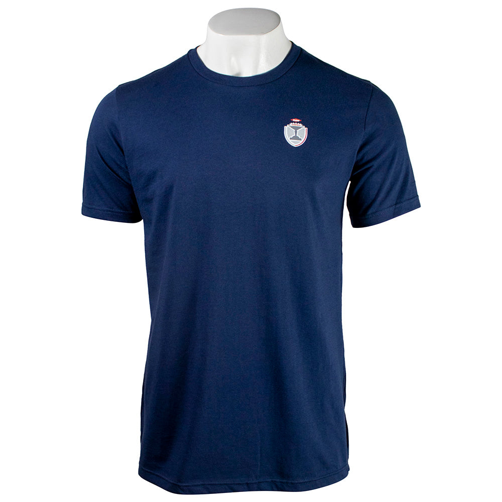 Navy T-shirt with the dow championship logo on the left side of the chest. 