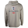 Light tan hoodie with the dow championship logo on the back. 