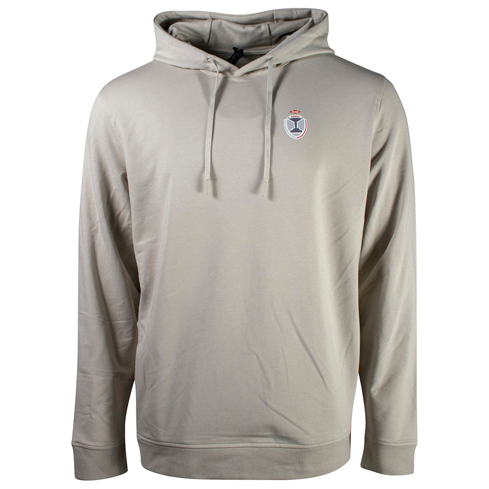 Light tan hoodie with a small dow championship logo on the left chest.