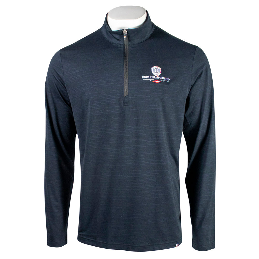 Black long sleeve quarter zip with a small dow championship logo on the left chest. 
